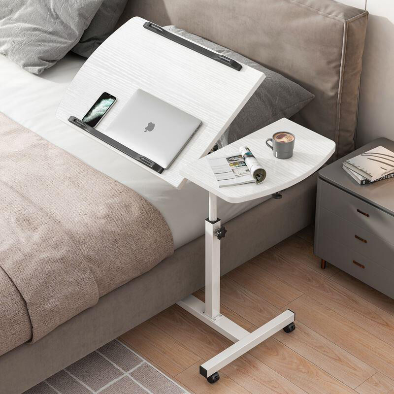 Motif 2-in-1 Adjustable Portable Sofa Bed Side Table Laptop Desk with Wheels (White)