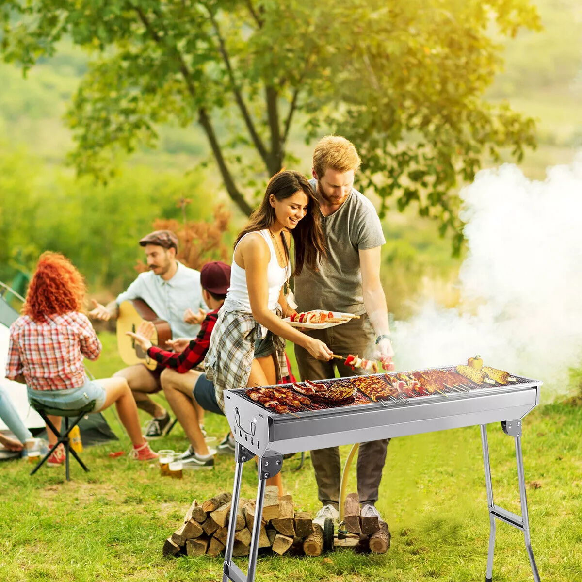 Stainless Steel BBQ Charcoal Grill Roaster Barbecue