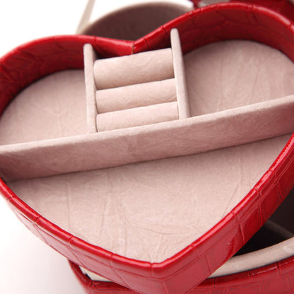 Deluxe Heart-Shaped PU Crocodile Leather Jewellery Box