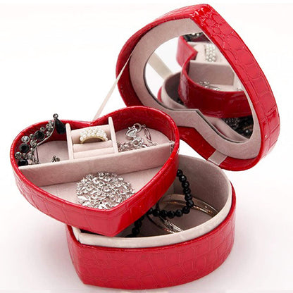 Deluxe Heart-Shaped PU Crocodile Leather Jewellery Box