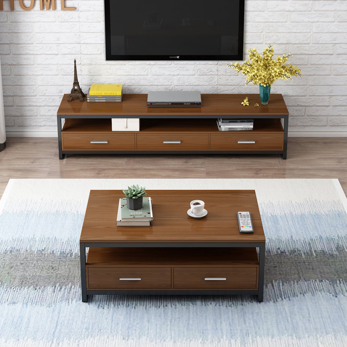 Athena Designer Coffee Table with Drawers (Walnut)