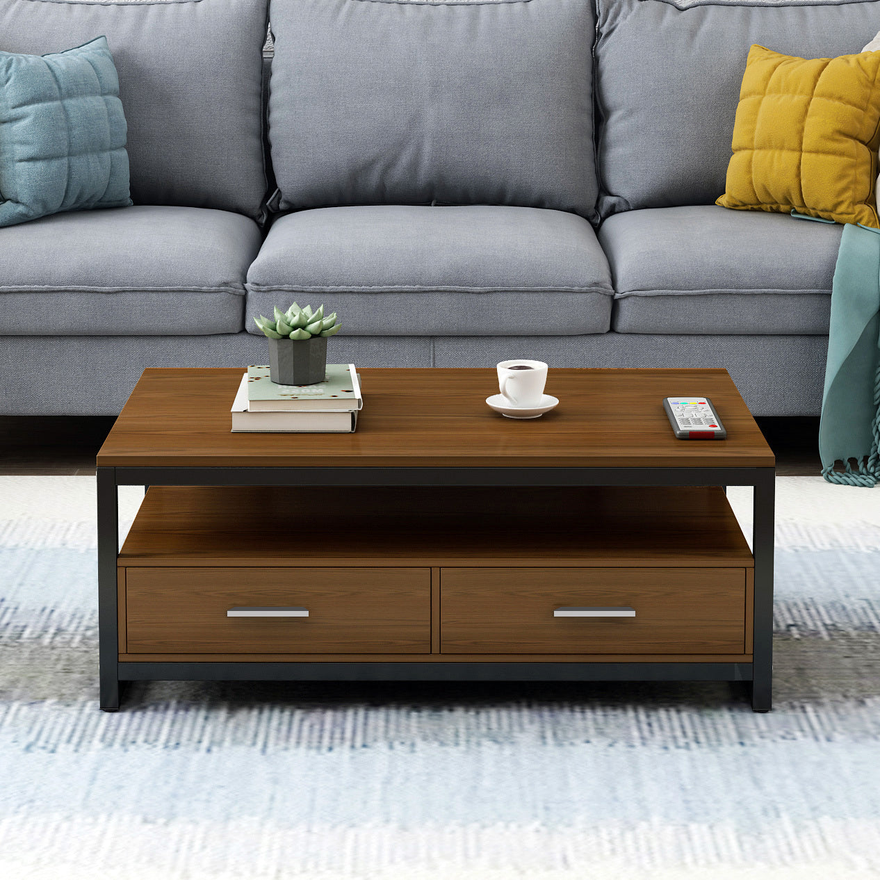 Athena Designer Coffee Table with Drawers (Walnut)