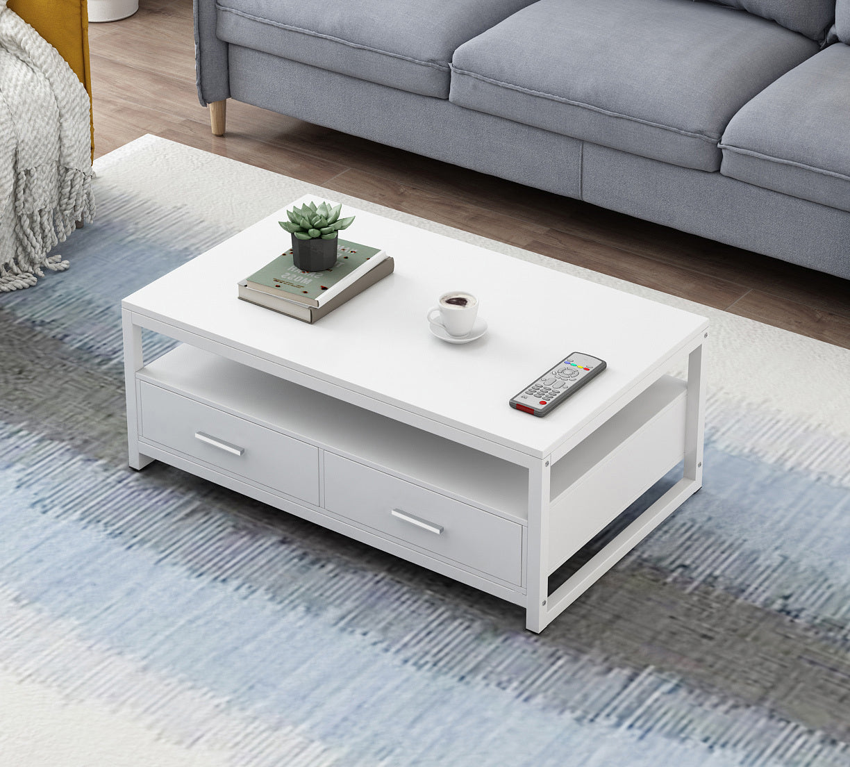 Athena Designer Coffee Table with Drawers (White)