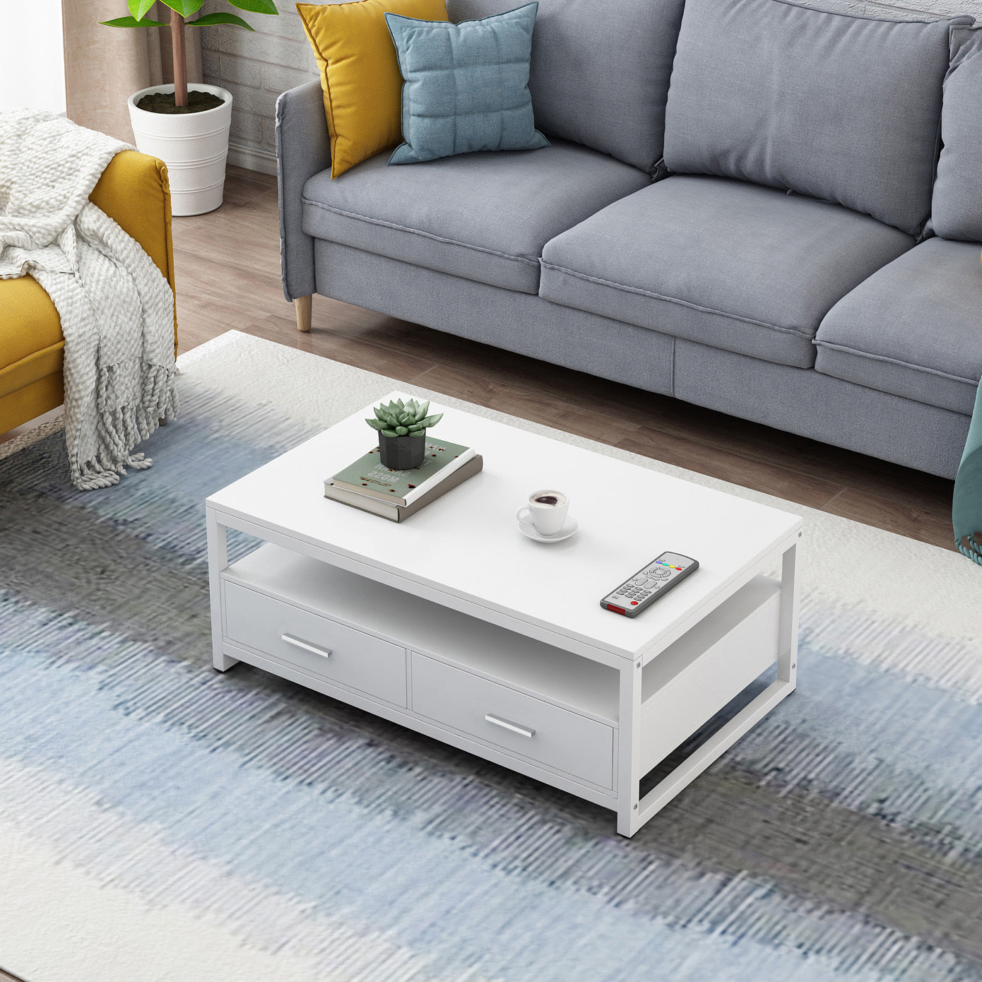 Athena Designer Coffee Table with Drawers (White)