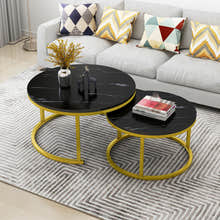 Synergy 2 In 1 Lush Marble Look Designer Nesting Coffee Tables (Black)