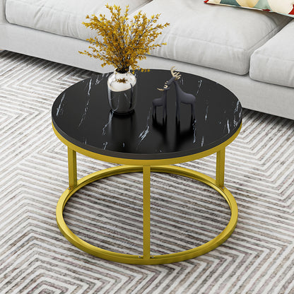 Synergy 2 In 1 Lush Marble Look Designer Nesting Coffee Tables (Black)