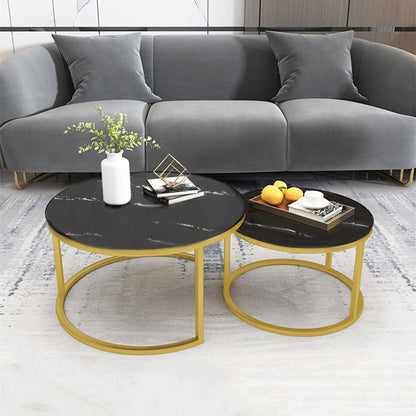 Synergy 2 In 1 Lush Marble Look Designer Nesting Coffee Tables (Black)