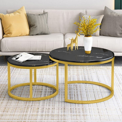 Synergy 2 In 1 Lush Marble Look Designer Nesting Coffee Tables (Black)