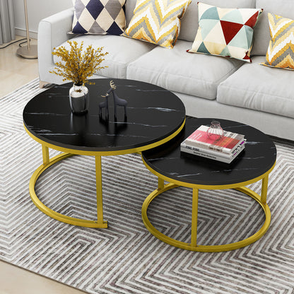 Synergy 2 In 1 Lush Marble Look Designer Nesting Coffee Tables (Black)