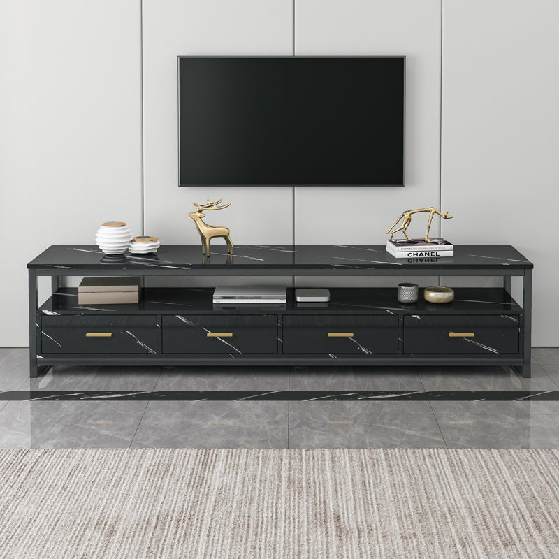 2-Piece Set Synergy Luxury Marble Look Coffee Table & TV Cabinet (Black)