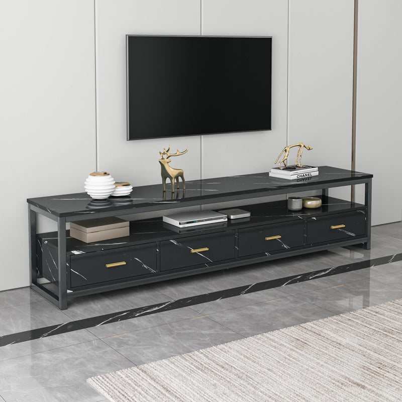 2-Piece Set Synergy Luxury Marble Look Coffee Table & TV Cabinet (Black)