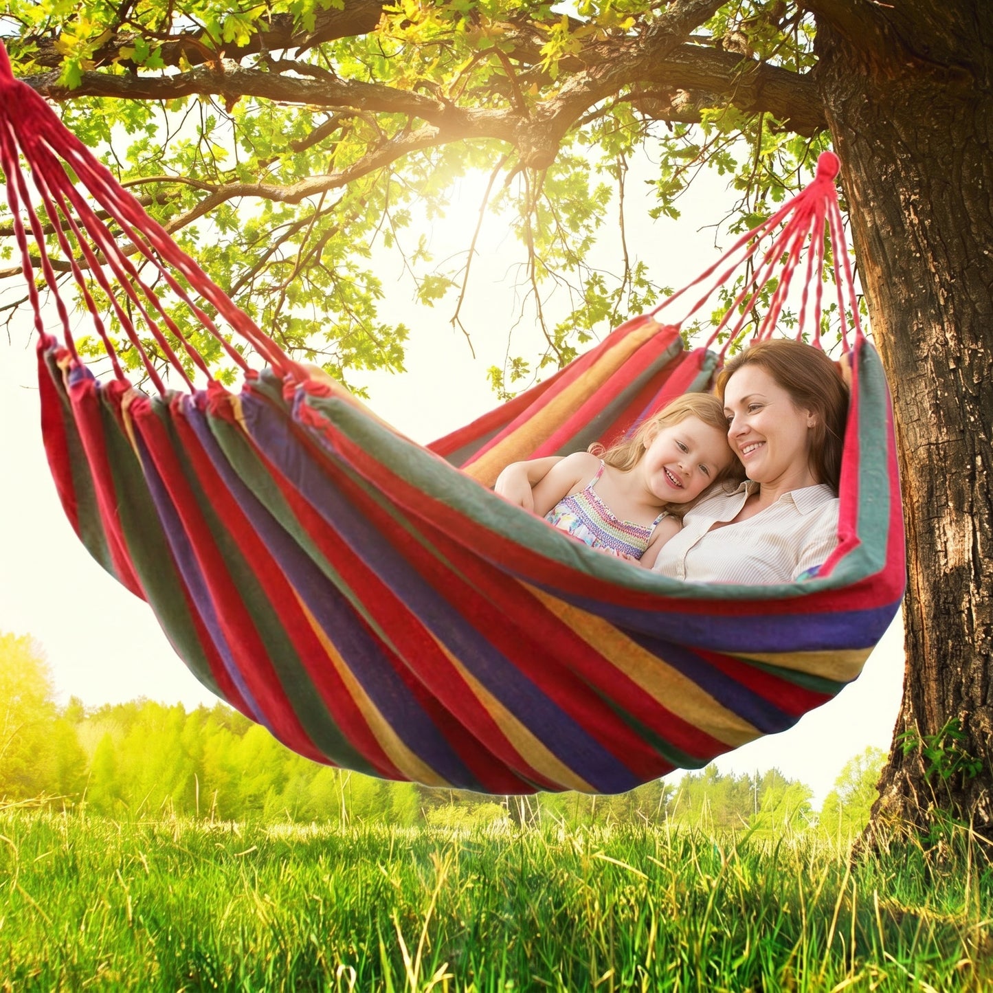 DOUBLE Large 2-Person Cotton Hammock with Bag (Red Stripes)