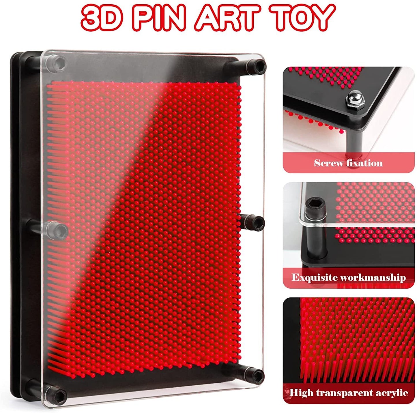 Large 3D Pin Art Board Game Hand Impression Desk Toy (Red)