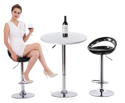 Century Designer Round Bar Table Height Adjustable with Gas Lift (White/Stainless Steel)