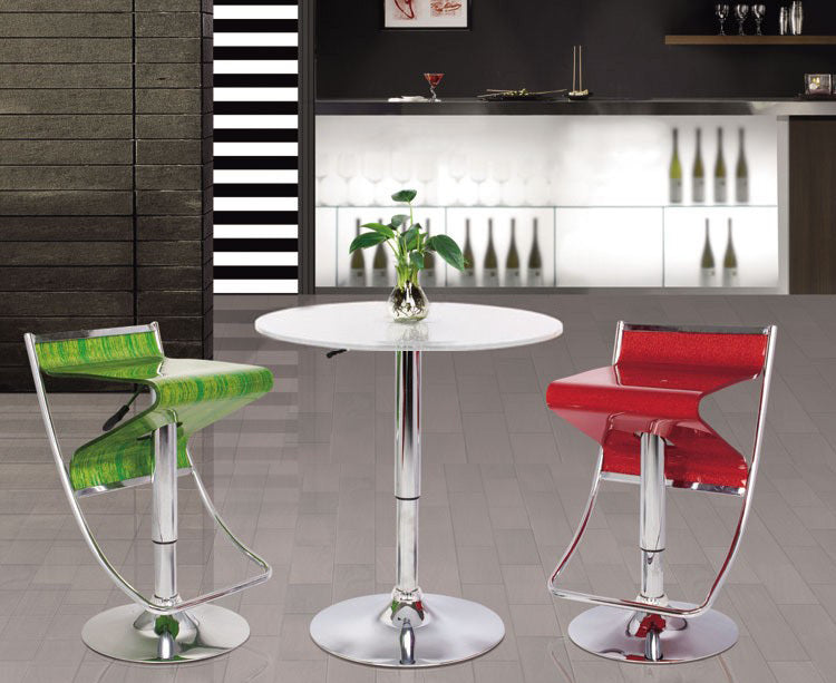 Century Designer Round Bar Table Height Adjustable with Gas Lift (White/Stainless Steel)