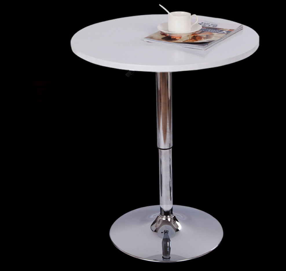 Century Designer Round Bar Table Height Adjustable with Gas Lift (White/Stainless Steel)