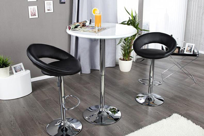 Century Designer Round Bar Table Height Adjustable with Gas Lift (White/Stainless Steel)