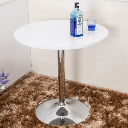 Century Designer Round Bar Table Height Adjustable with Gas Lift (White/Stainless Steel)