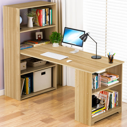 Varossa's Organizer Combination Workstation Computer Desk with 6 Storage Shelves (Oak)