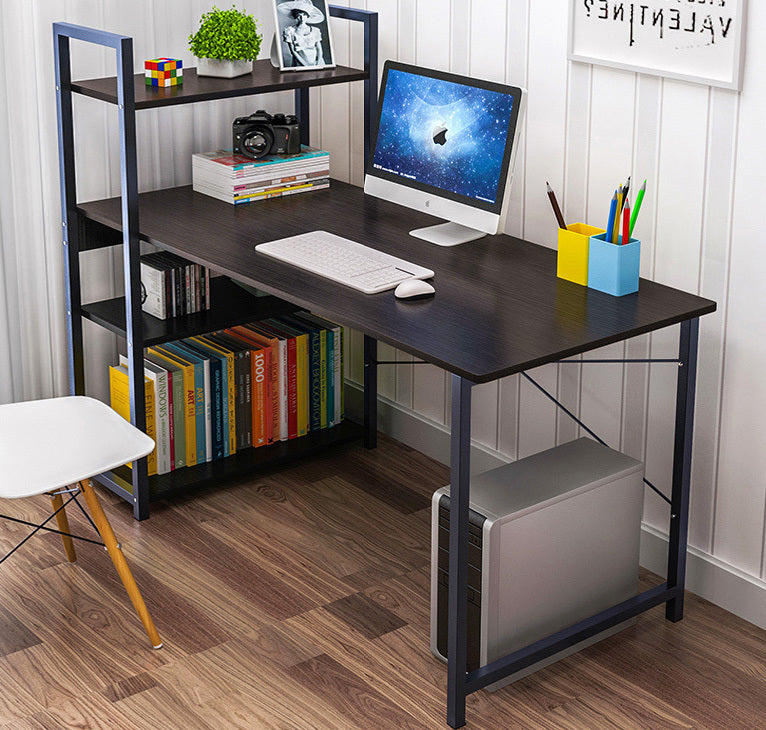 Exceeder Large Workstation Wood & Steel Computer Desk with  Bookcase (Black)