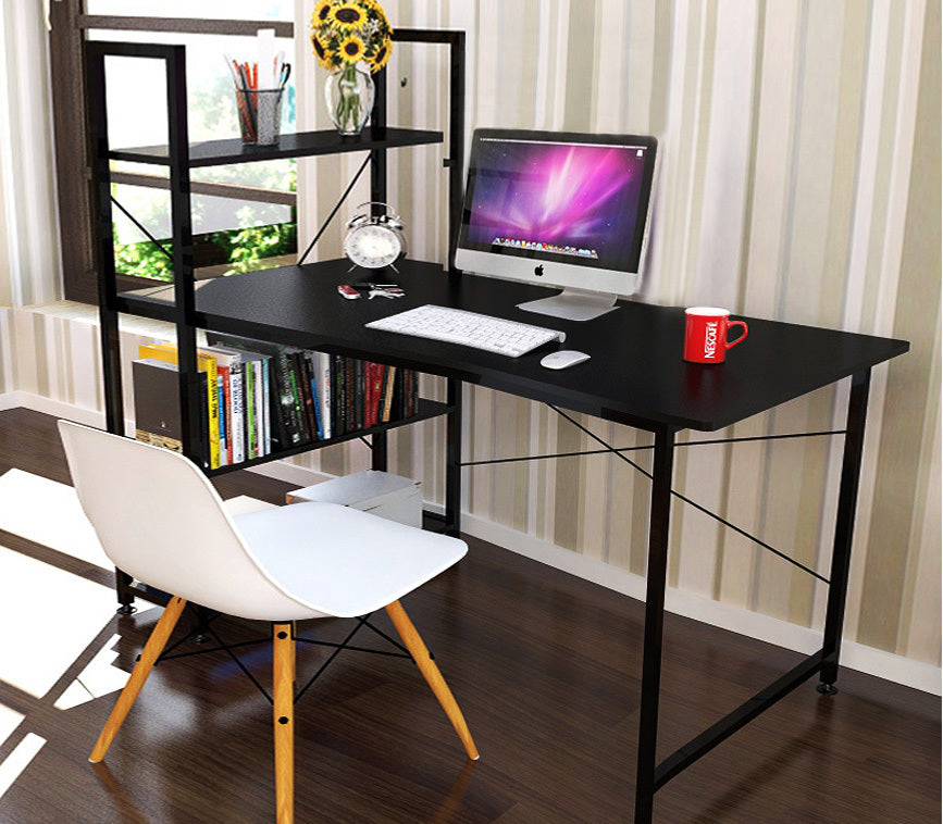 Exceeder Large Workstation Wood & Steel Computer Desk with  Bookcase (Black)