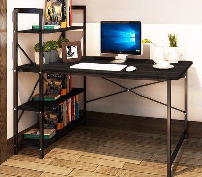 Exceeder Large Workstation Wood & Steel Computer Desk with  Bookcase (Black)