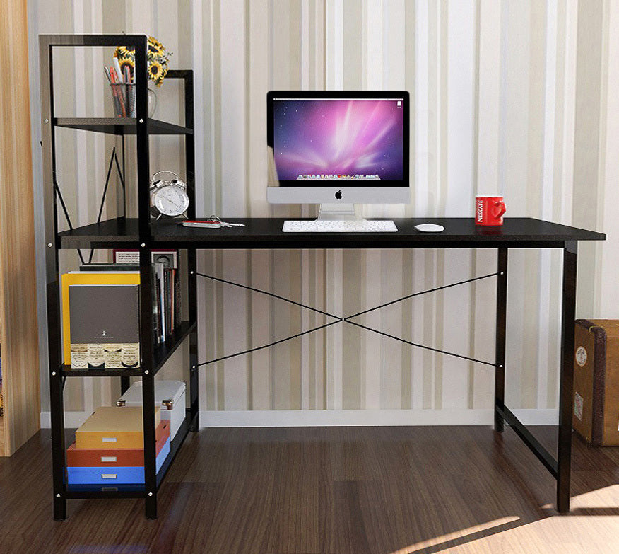 Exceeder Large Workstation Wood & Steel Computer Desk with  Bookcase (Black)