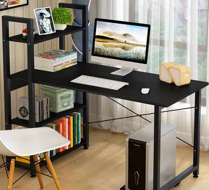 Exceeder Large Workstation Wood & Steel Computer Desk with  Bookcase (Black)