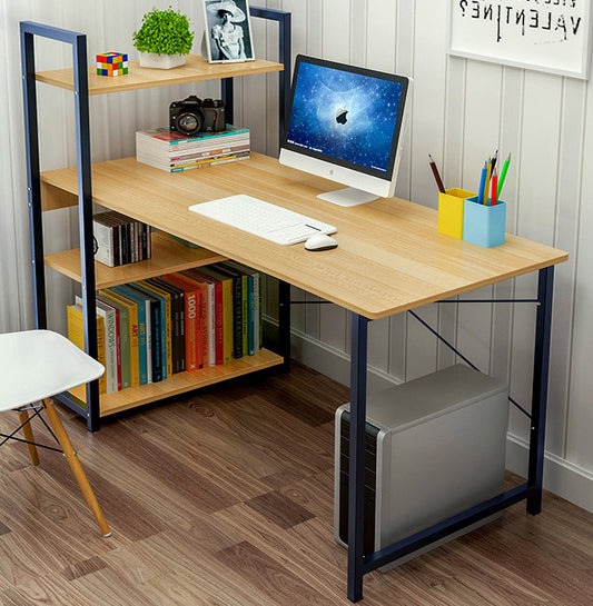 Exceeder Large Workstation  Wood & Steel Computer Desk with  Storage Shelves (Natural Oak)