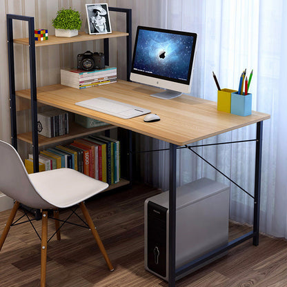 Exceeder Large Workstation  Wood & Steel Computer Desk with  Storage Shelves (Natural Oak)