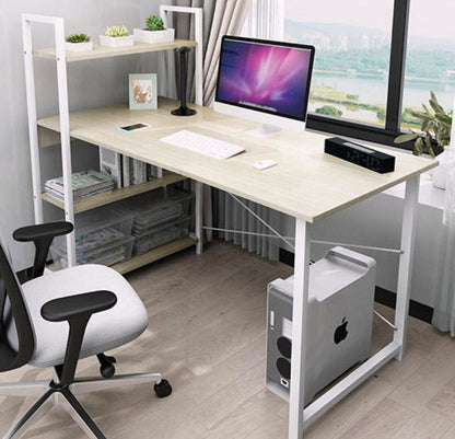 Exceeder Large Workstation  Wood & Steel Computer Desk with  Storage Shelves (White Oak)