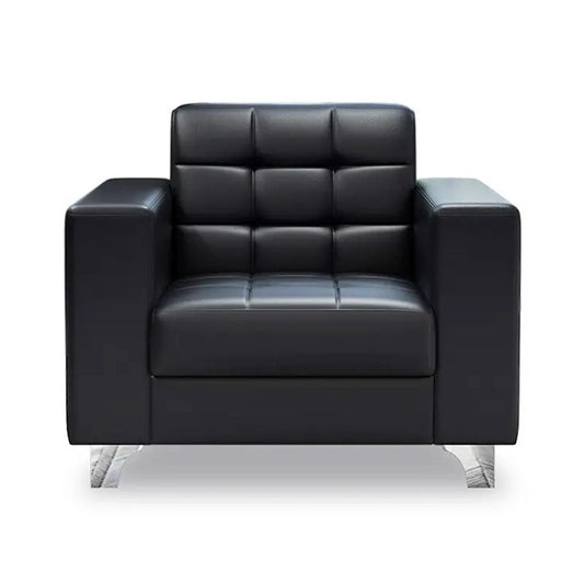 Modern Minimalist Leather Sofa Lounge Single Seater Couch (Black)