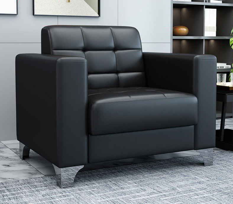 Modern Minimalist Leather Sofa Lounge Single Seater Couch (Black)