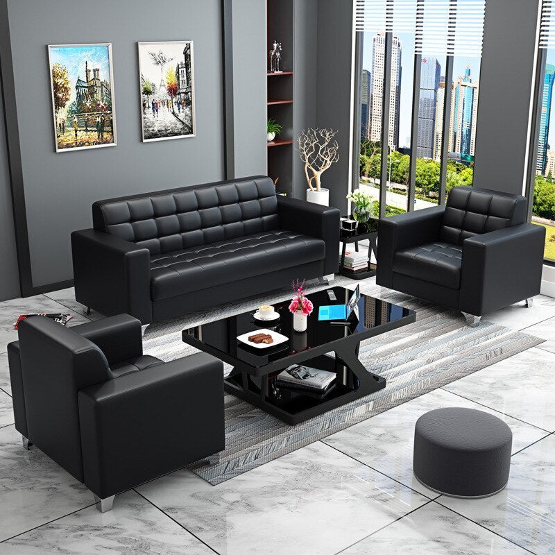 Modern Minimalist Leather Sofa Lounge Single Seater Couch (Black)