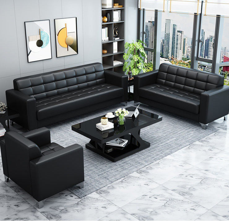 Modern Minimalist Leather Sofa Lounge Single Seater Couch (Black)