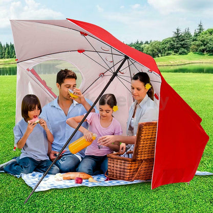 Large Canopy Camping Beach Sports Events Sun & Rain Umbrella (Red)