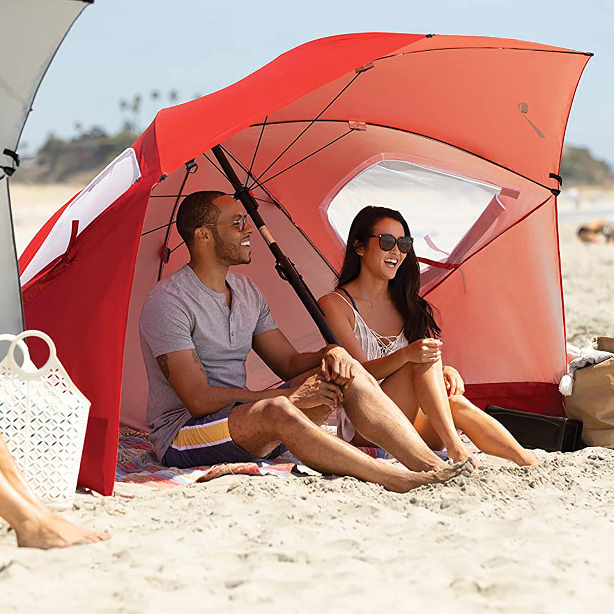 Large Canopy Camping Beach Sports Events Sun & Rain Umbrella (Red)