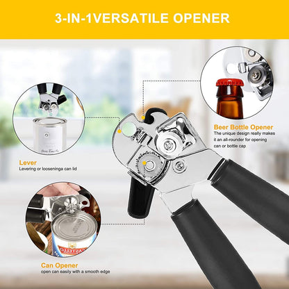 3-in-1 Stainless Steel Multi-Purpose Can, Bottle, Tin Opener