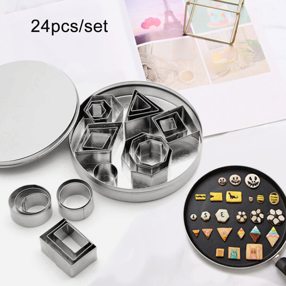 24 PCS Stainless Steel Biscuit Cookie Cutters Set Baking Moulds