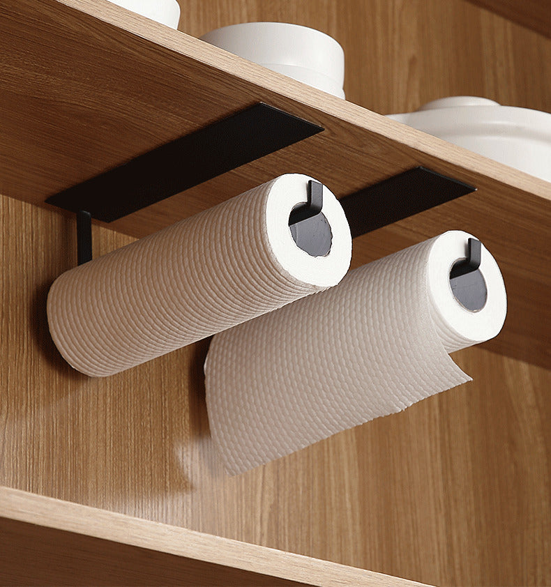 Steel Paper Towel Holder Wall-Mounted Kitchen Bathroom Tissue Hanger Rack Organiser (White)