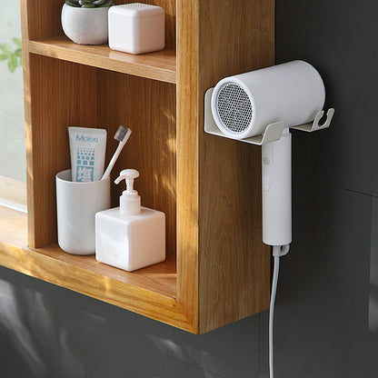 Steel Hair Dryer & Cord Holder Wall Mounted Hairdryer Bathroom Organiser Rack (White)