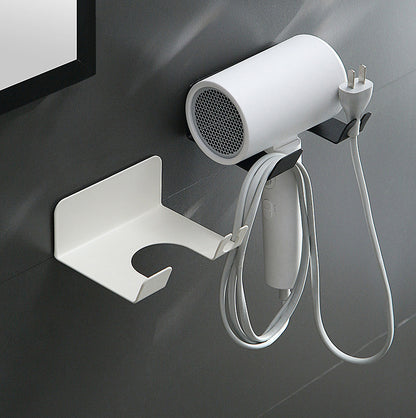 Steel Hair Dryer & Cord Holder Wall Mounted Hairdryer Bathroom Organiser Rack (White)