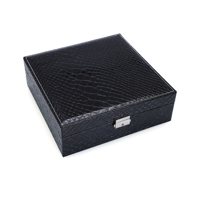 Deluxe Crocodile Leather Look Jewellery Box Storage Case Organiser (Black)