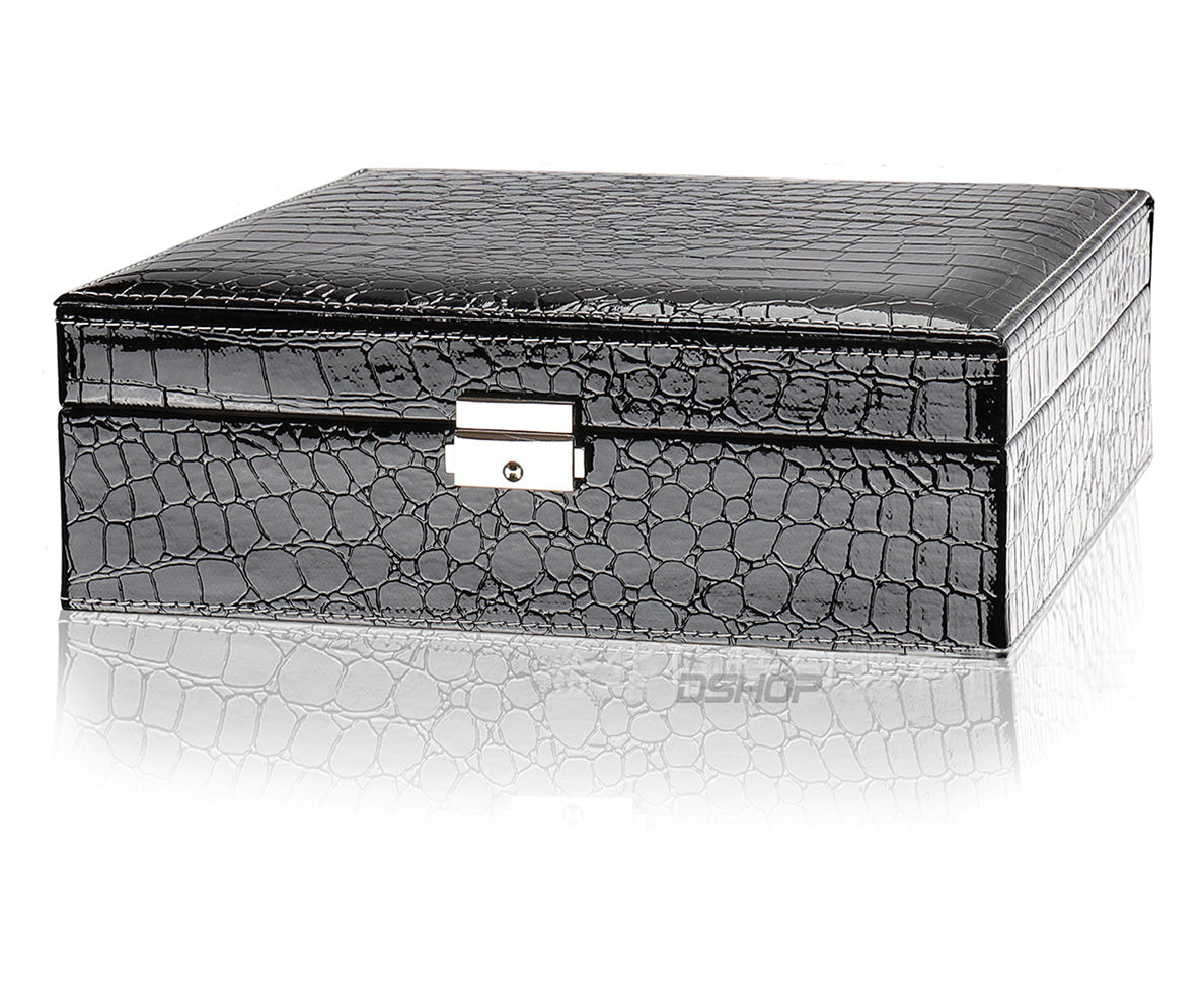 Deluxe Crocodile Leather Look Jewellery Box Storage Case Organiser (Black)