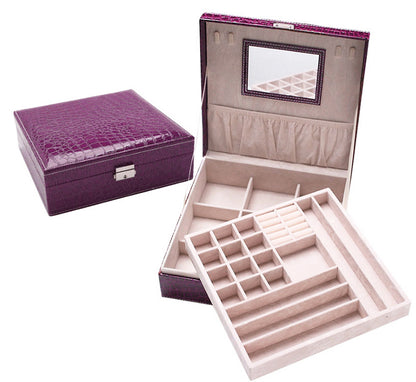 Deluxe Crocodile Leather Look Jewellery Box Storage Case Organiser (Purple)