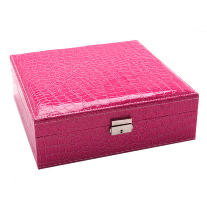 Deluxe Crocodile Leather Look Jewellery Box Storage Case Organiser (Pink)