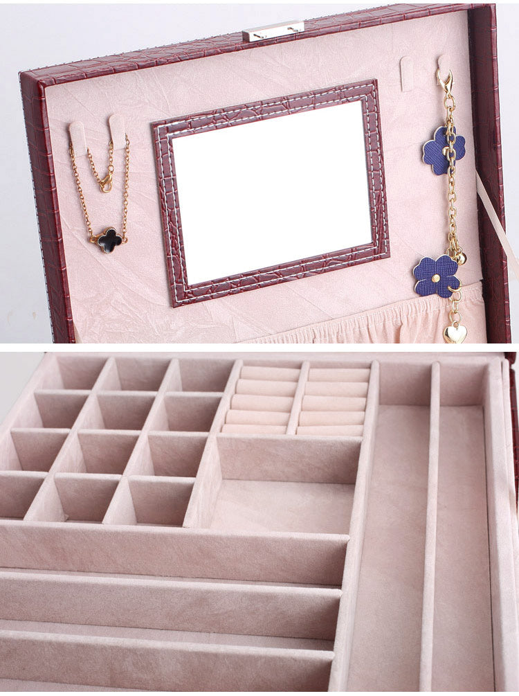 Deluxe Crocodile Leather Look Jewellery Box Storage Case Organiser (Pink)