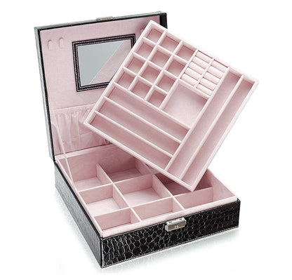 Deluxe Crocodile Leather Look Jewellery Box Storage Case Organiser (Pink)