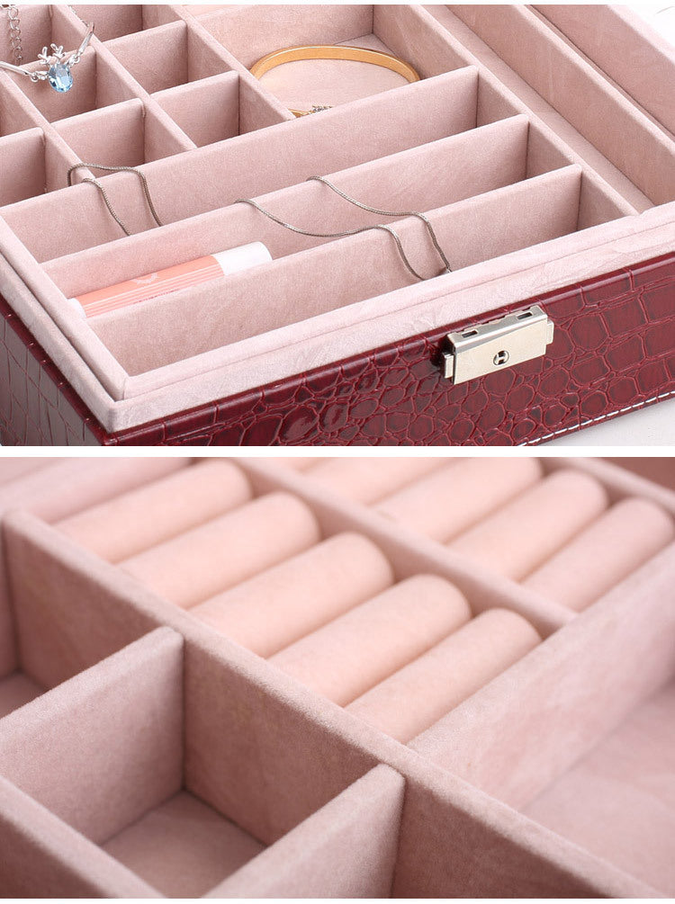 Deluxe Crocodile Leather Look Jewellery Box Storage Case Organiser (Pink)