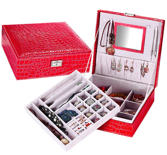 Deluxe Crocodile Leather Look Jewellery Box Storage Case Organiser (Red)